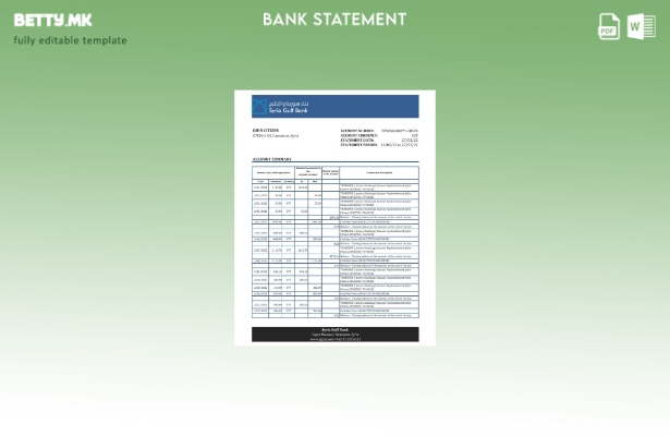 Модерен стил, шаблон за ексел банкарски извод од Сирискиот Залив